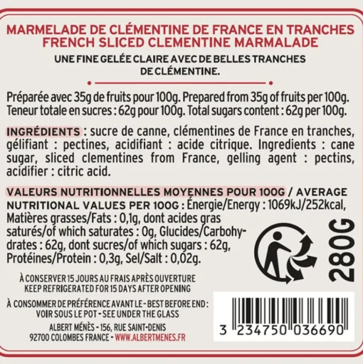 Albert Ménès French Clementine Marmalade 280g