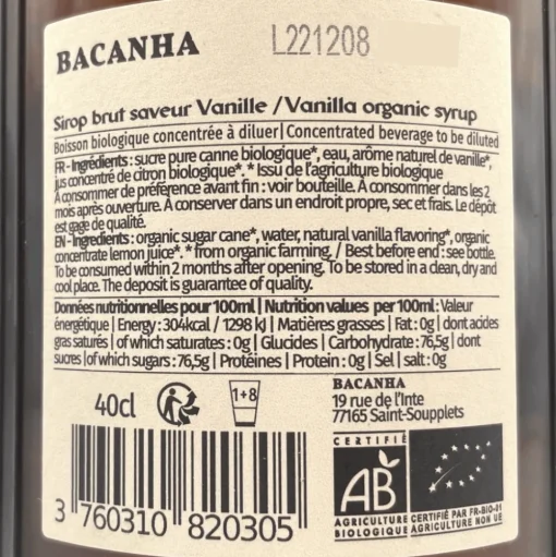 Bacanha Vanilla Syrup 400ml
