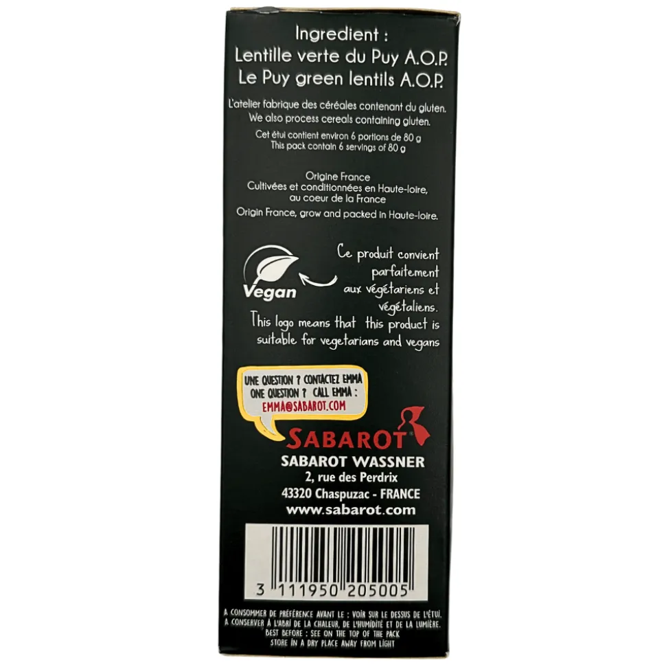 Sabarot Green Puy Lentils AOP 500g